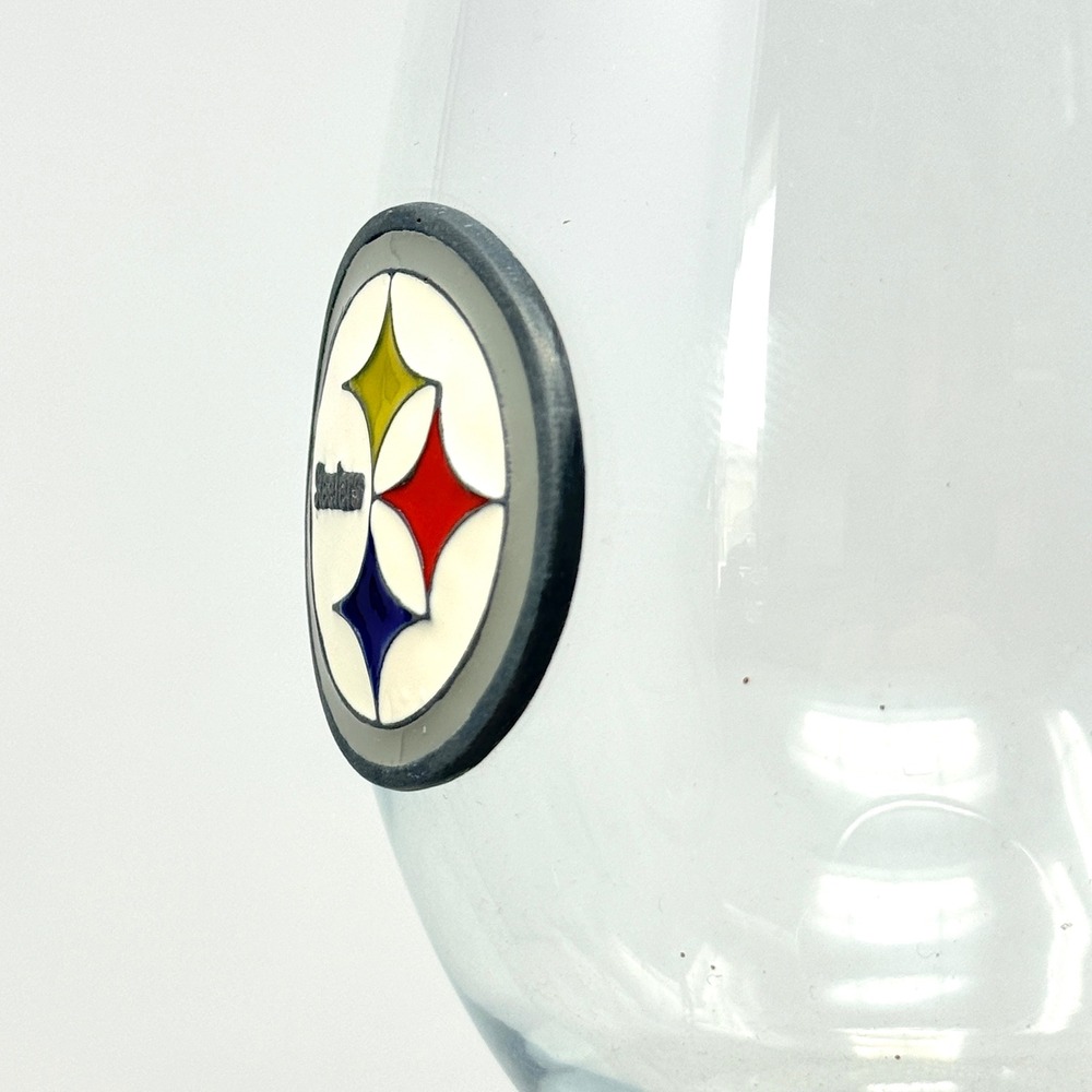 Pittsburgh Steelers Wine Glass Set Pewter Logo Stemware Set of 4 NFL Barware - Picture 2 of 2